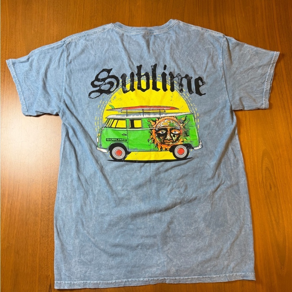 Sublime Blue Acid Wash Van Graphic T-Shirt Size Medium